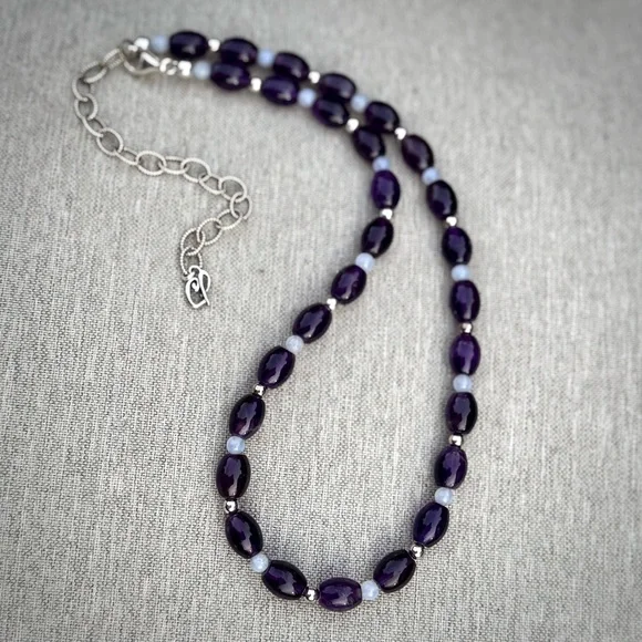 Carolyn Pollack Amethyst Beaded Necklace w/ Sterling Silver Extender - Picture 2 of 5